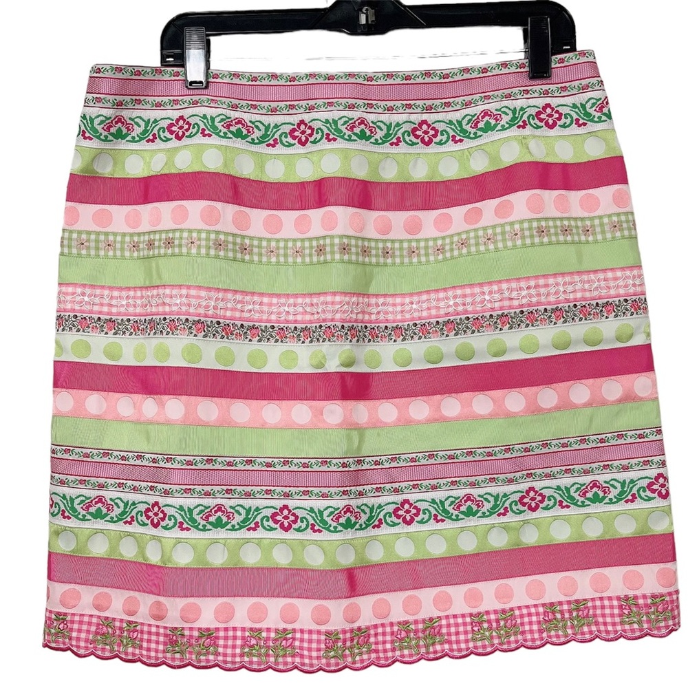 Lilly Pulitzer Multicolored High Waisted Ribbon Skirt Multi Print Lined Size 14